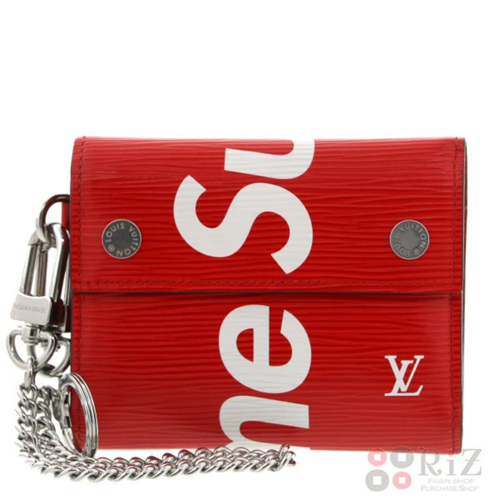 LOUIS VUITTON Chain Compact Wallet Tri fold coin wallet Epi Supreme Red